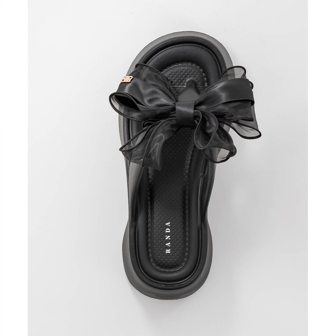 ランダ RANDA 2WAY シアーリボンボリュームソールトングサンダル （BLACK） BLACK