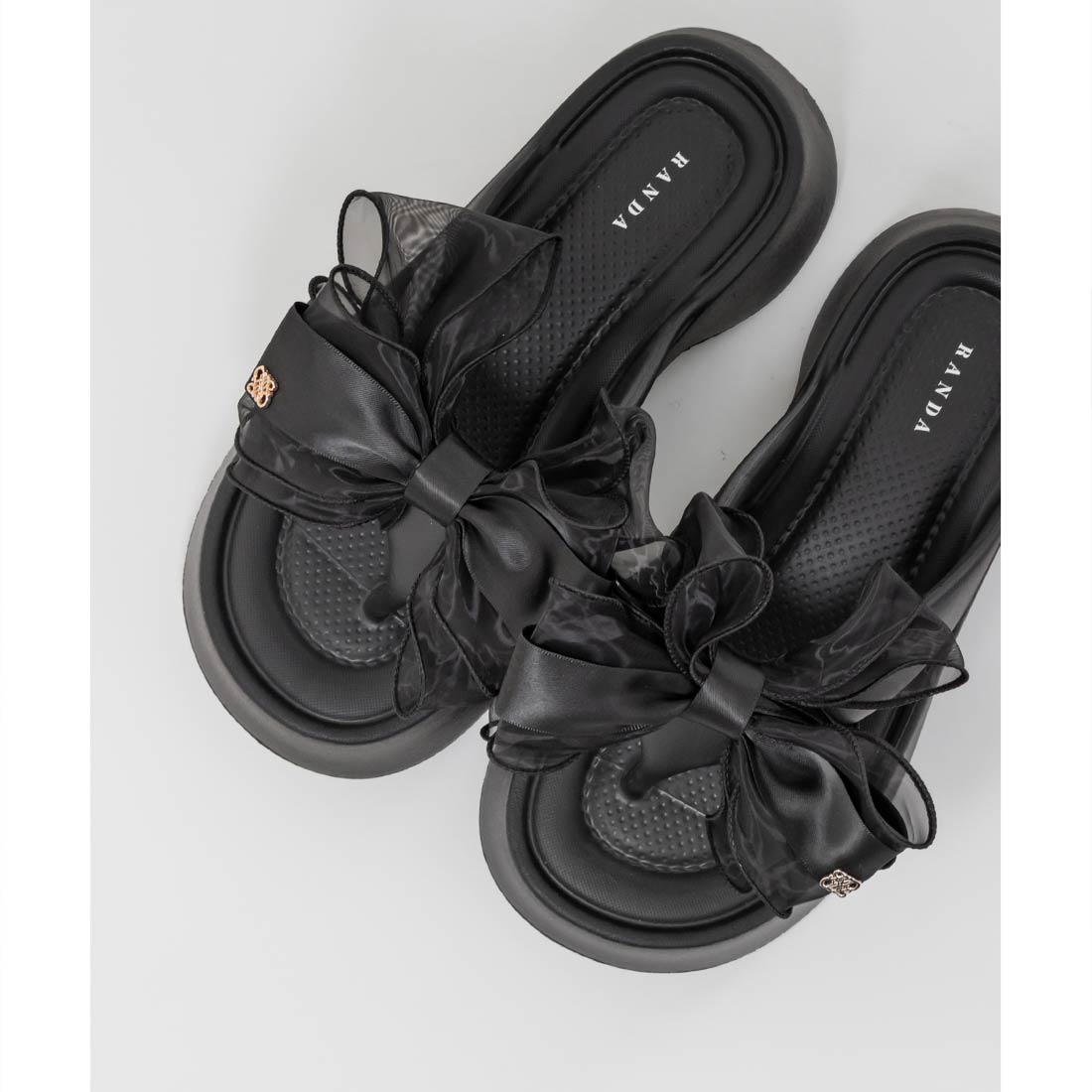 ランダ RANDA 2WAY シアーリボンボリュームソールトングサンダル （BLACK） BLACK