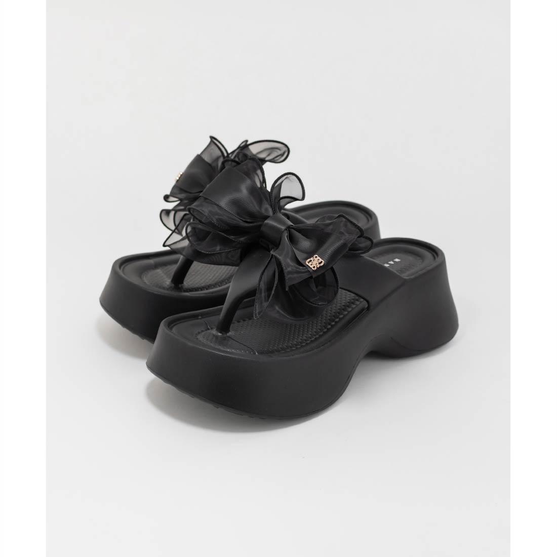 ランダ RANDA 2WAY シアーリボンボリュームソールトングサンダル （BLACK） BLACK