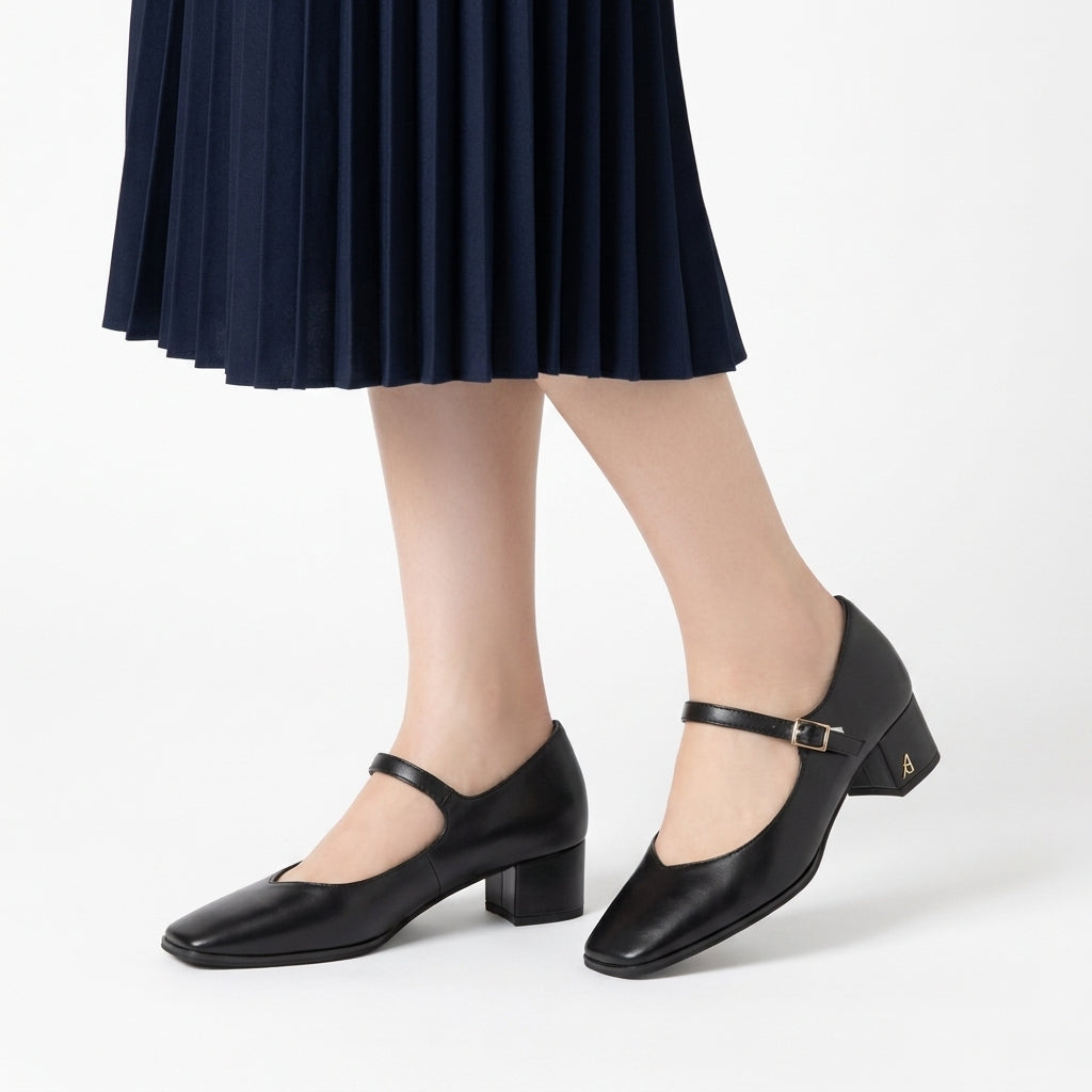 ランダ RANDA 【A de Vivre】サステナブル 晴雨兼用 Vカットメリージェーンパンプス （BLACK） BLACK