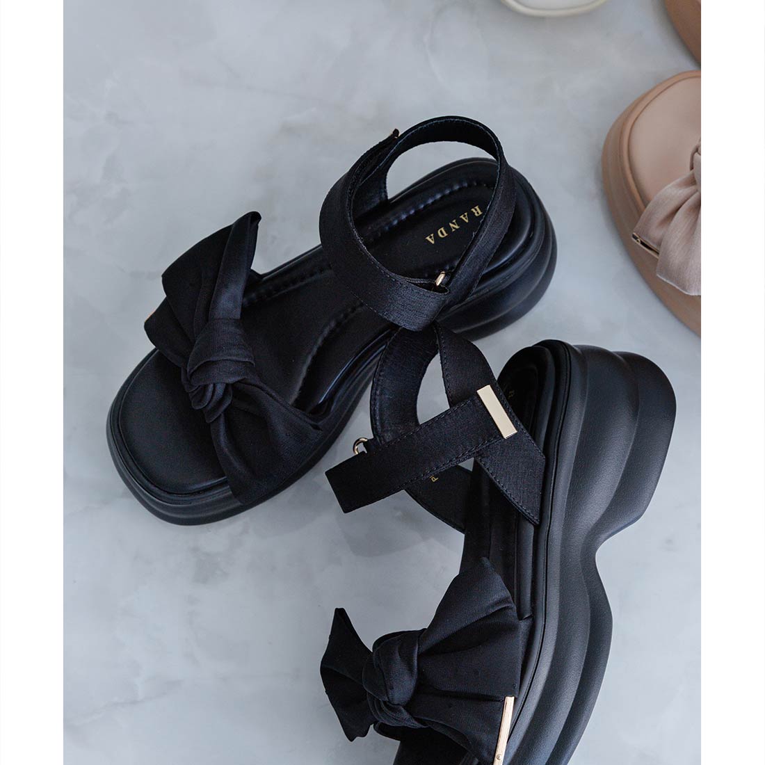 ランダ RANDA ビッグリボンスポーツサンダル （BLACK） BLACK