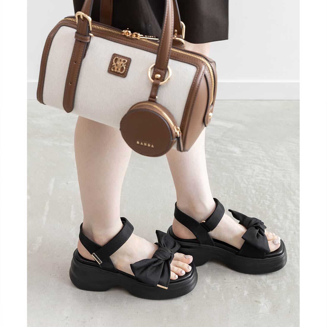 ランダ RANDA ビッグリボンスポーツサンダル （BLACK） BLACK