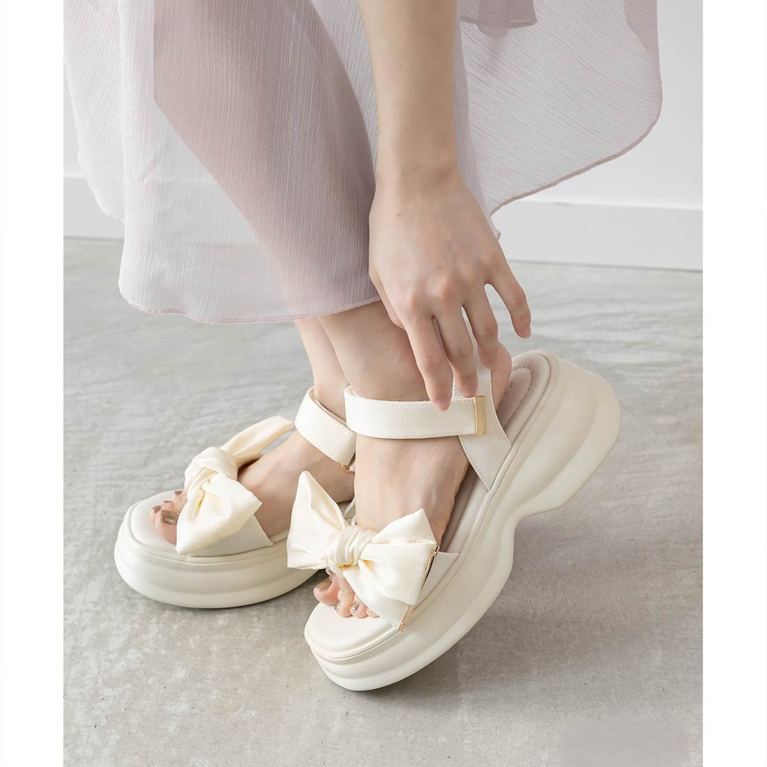 ランダ RANDA ビッグリボンスポーツサンダル （IVORY） IVORY