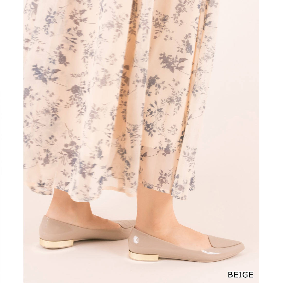 ランダ RANDA ポインテッドトゥクロコレインシューズ,BEIGE