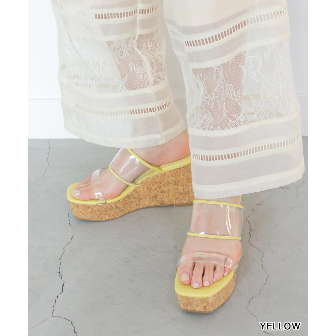 ランダ RANDA クリアベルトウェッジサンダル,YELLOW