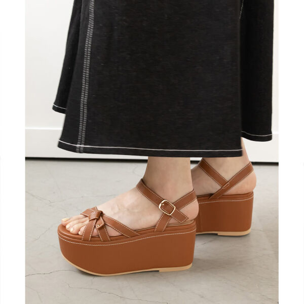 ランダ RANDA ステッチリボン厚底サンダル