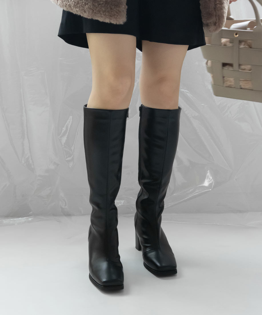 ランダ RANDA 晴雨兼用 ストレッチ スクエアトゥロングブーツ （BLACK） BLACK