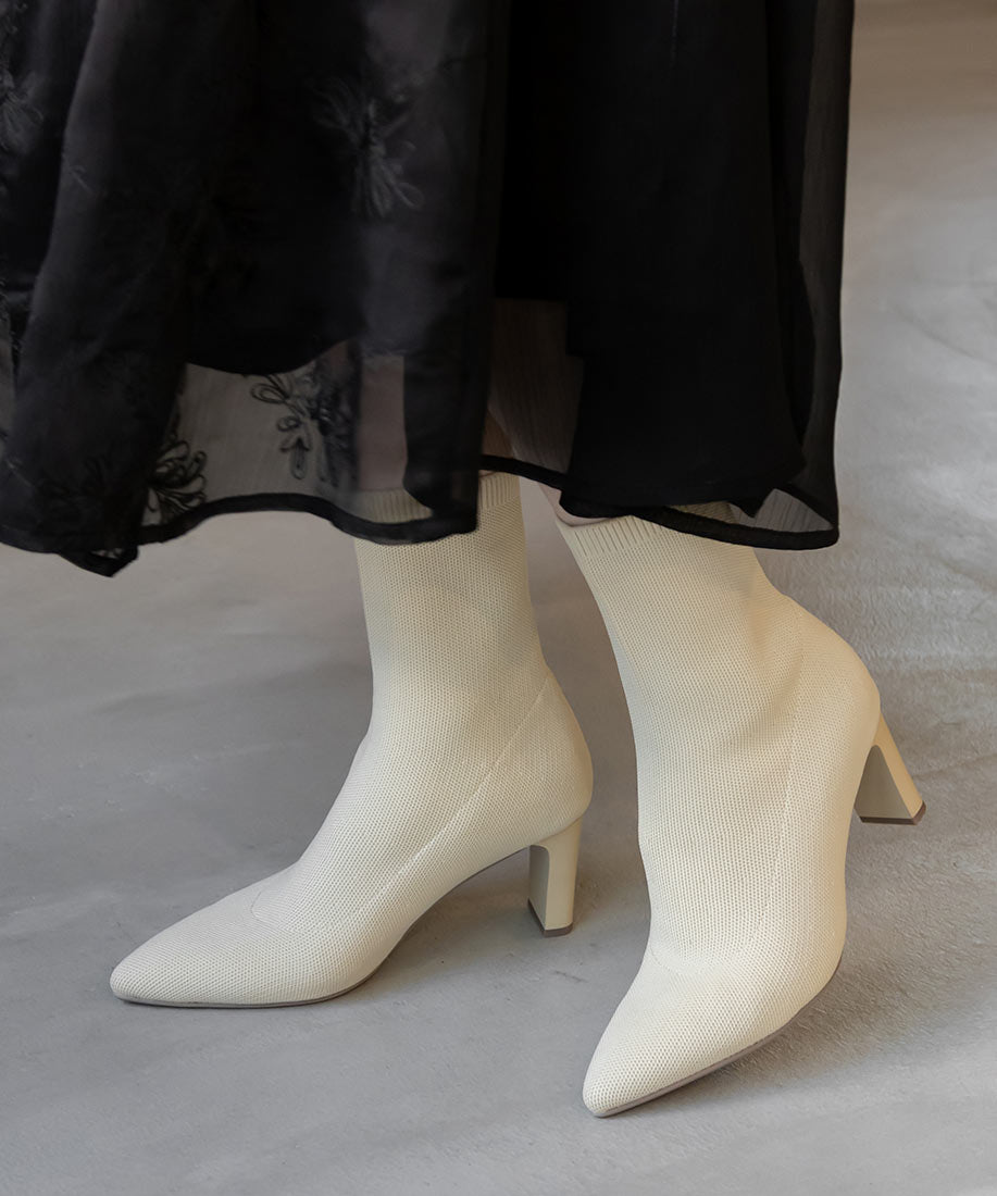 ランダ RANDA ストレッチ プレートヒールソックスブーツ （IVORY） IVORY