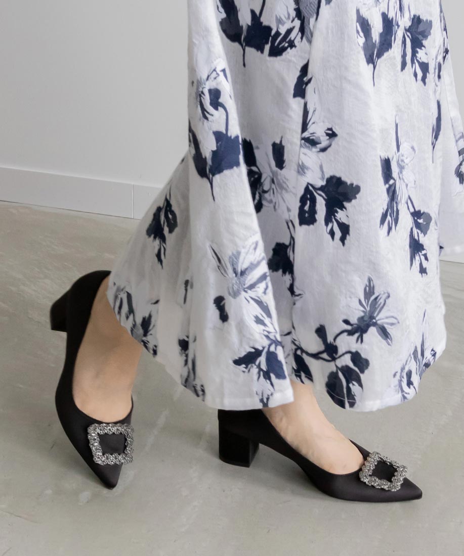 ランダ RANDA ビジューパーツチャンキーヒールパンプス （BLACK） BLACK