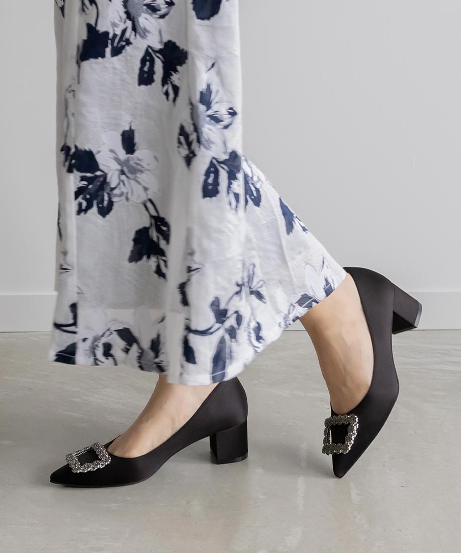 ランダ RANDA ビジューパーツチャンキーヒールパンプス （BLACK） BLACK