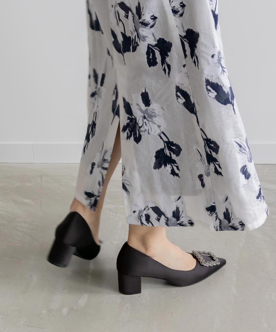 ランダ RANDA ビジューパーツチャンキーヒールパンプス （BLACK） BLACK