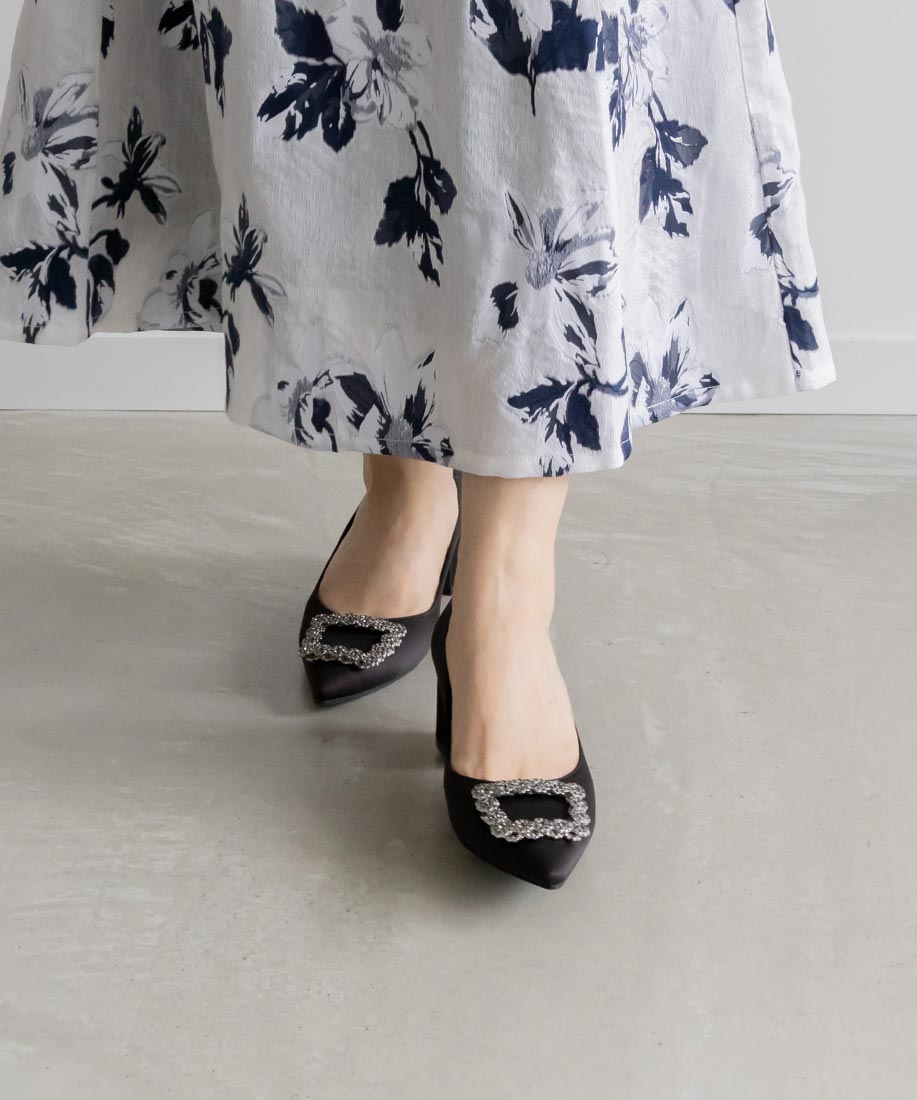 ランダ RANDA ビジューパーツチャンキーヒールパンプス （BLACK） BLACK