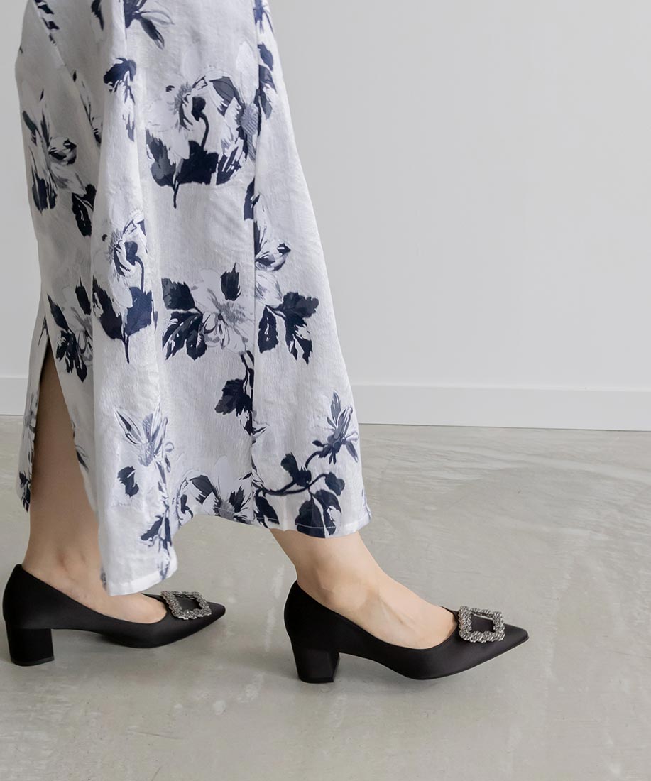 ランダ RANDA ビジューパーツチャンキーヒールパンプス （BLACK） BLACK