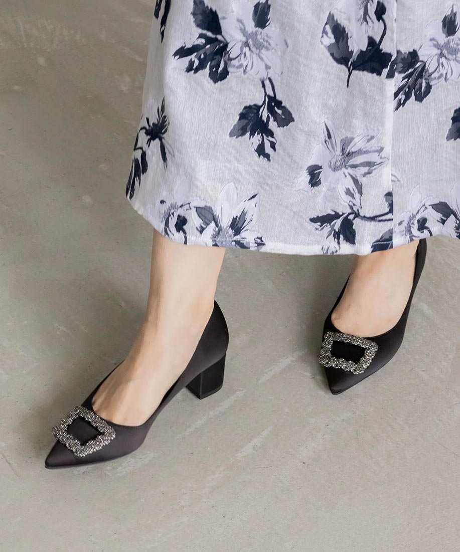 ランダ RANDA ビジューパーツチャンキーヒールパンプス （BLACK） BLACK