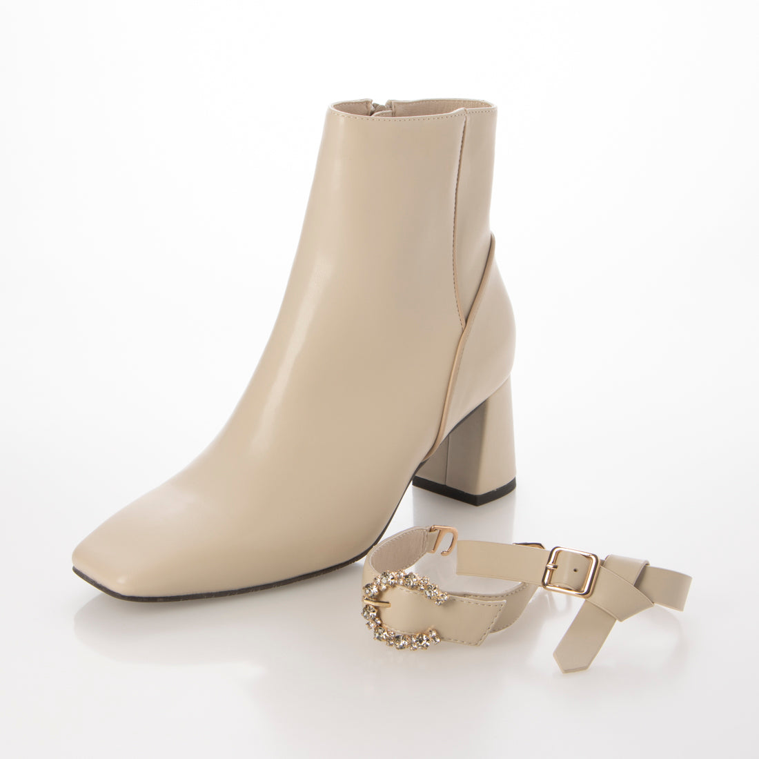 ランダ RANDA 3WAY パイピングデザインショートブーツ （IVORY） IVORY