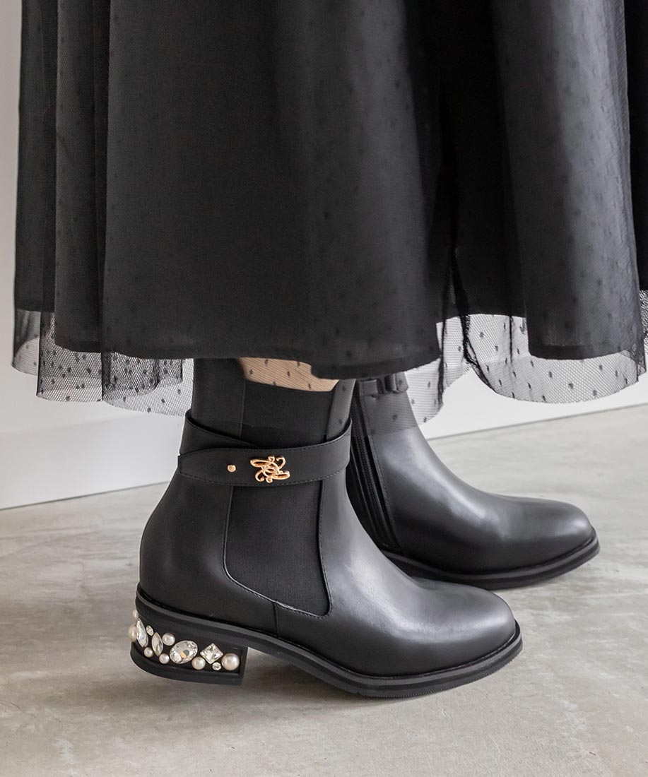 ランダ RANDA 2WAY ヒールコンシャスショートブーツ,BLACK