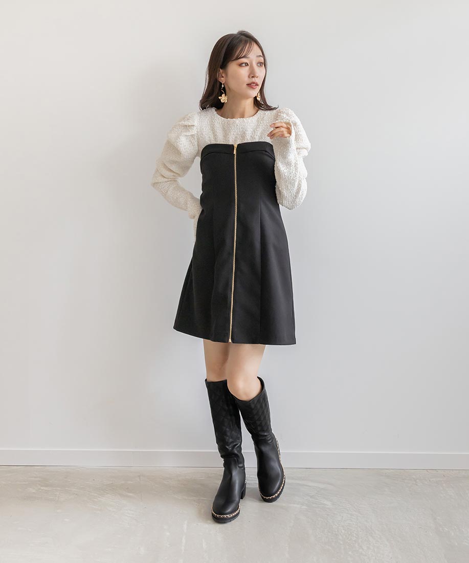 ランダ RANDA 晴雨兼用 キルティング×チェーンロングブーツ （BLACK） BLACK