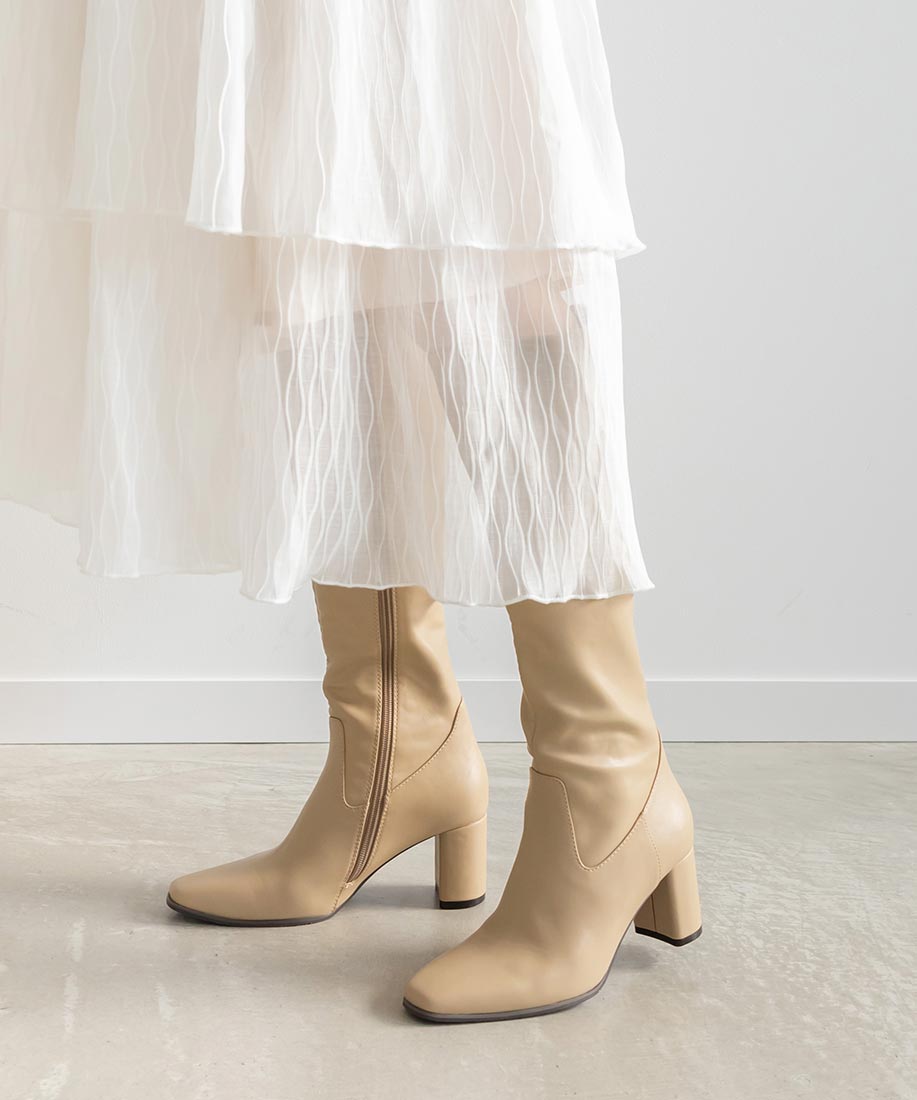 ランダ RANDA 晴雨兼用 スクエアトゥロングブーツ （BEIGE） BEIGE