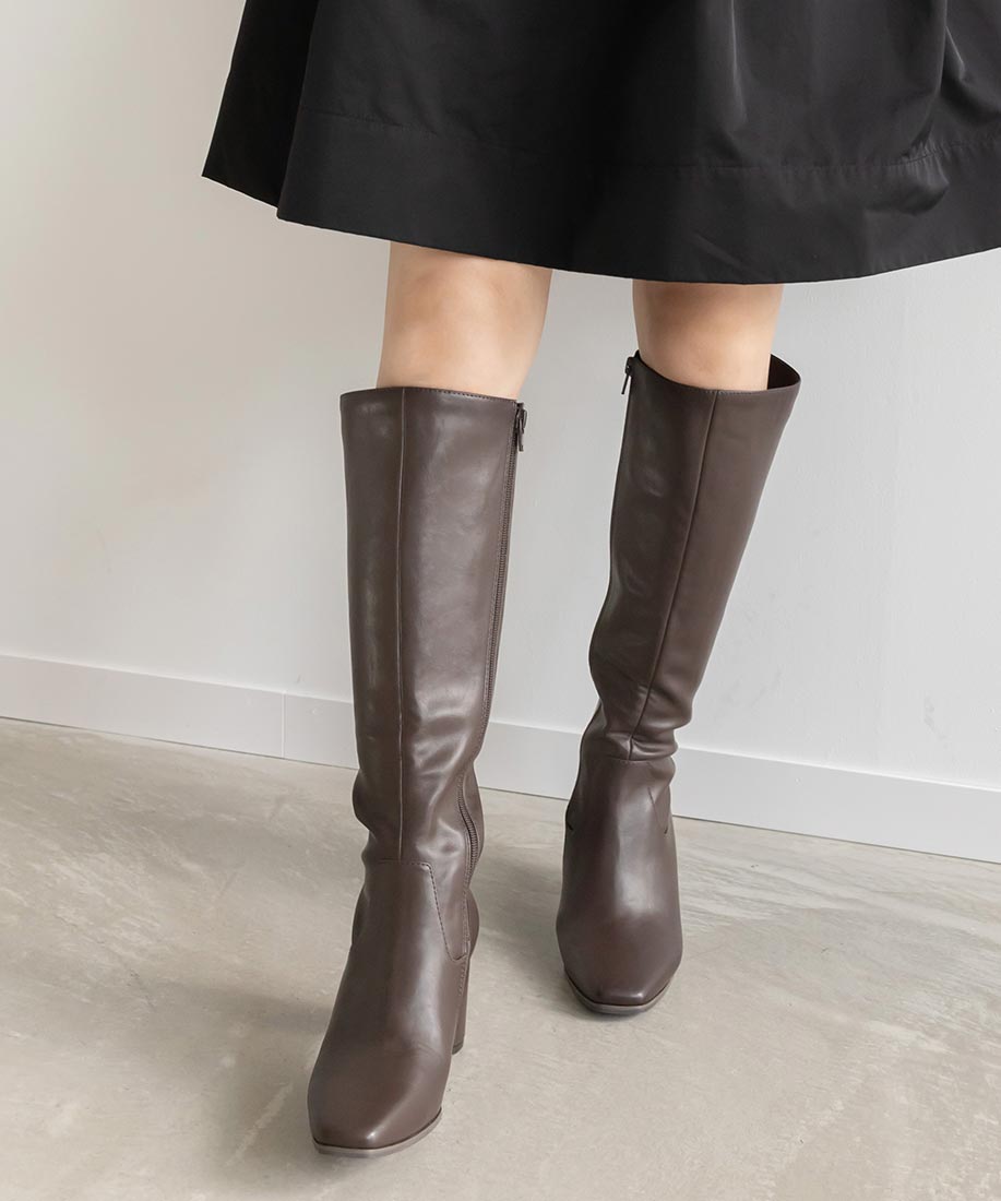 ランダ RANDA 晴雨兼用 スクエアトゥロングブーツ （D.BROWN） D.BROWN