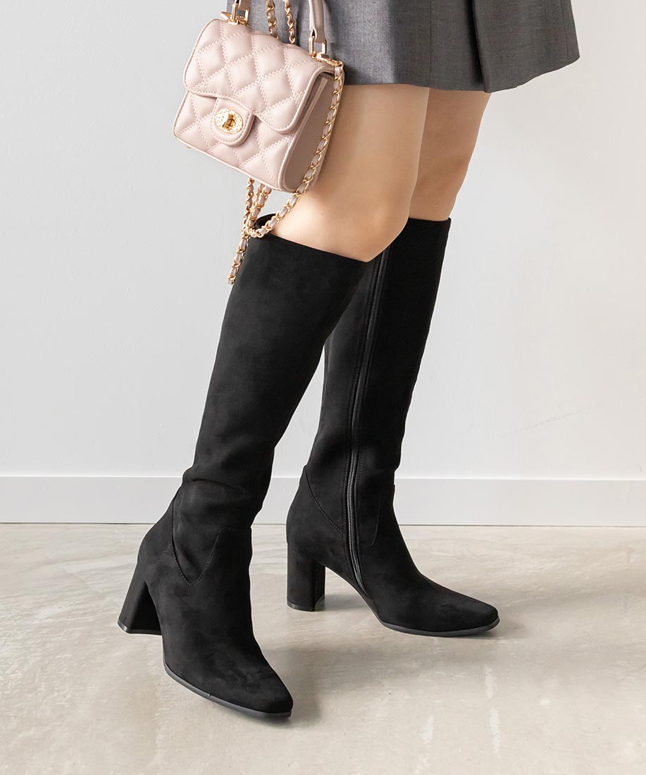 ランダ RANDA 晴雨兼用 スクエアトゥロングブーツ （BLACK） BLACK