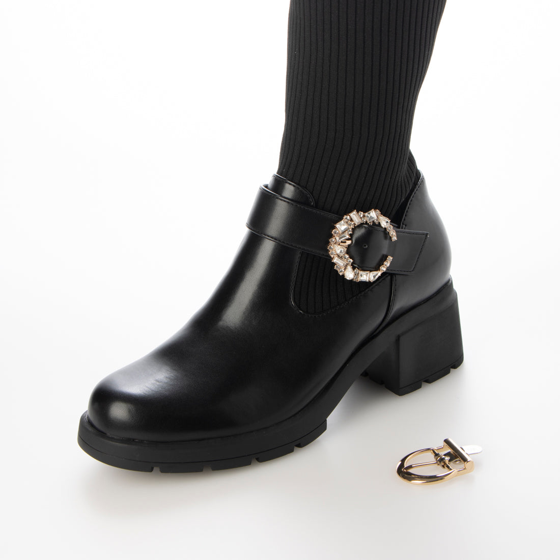 ランダ RANDA 晴雨兼用 2WAY パーツベルトソックスコンビロングブーツ （BLACK） BLACK