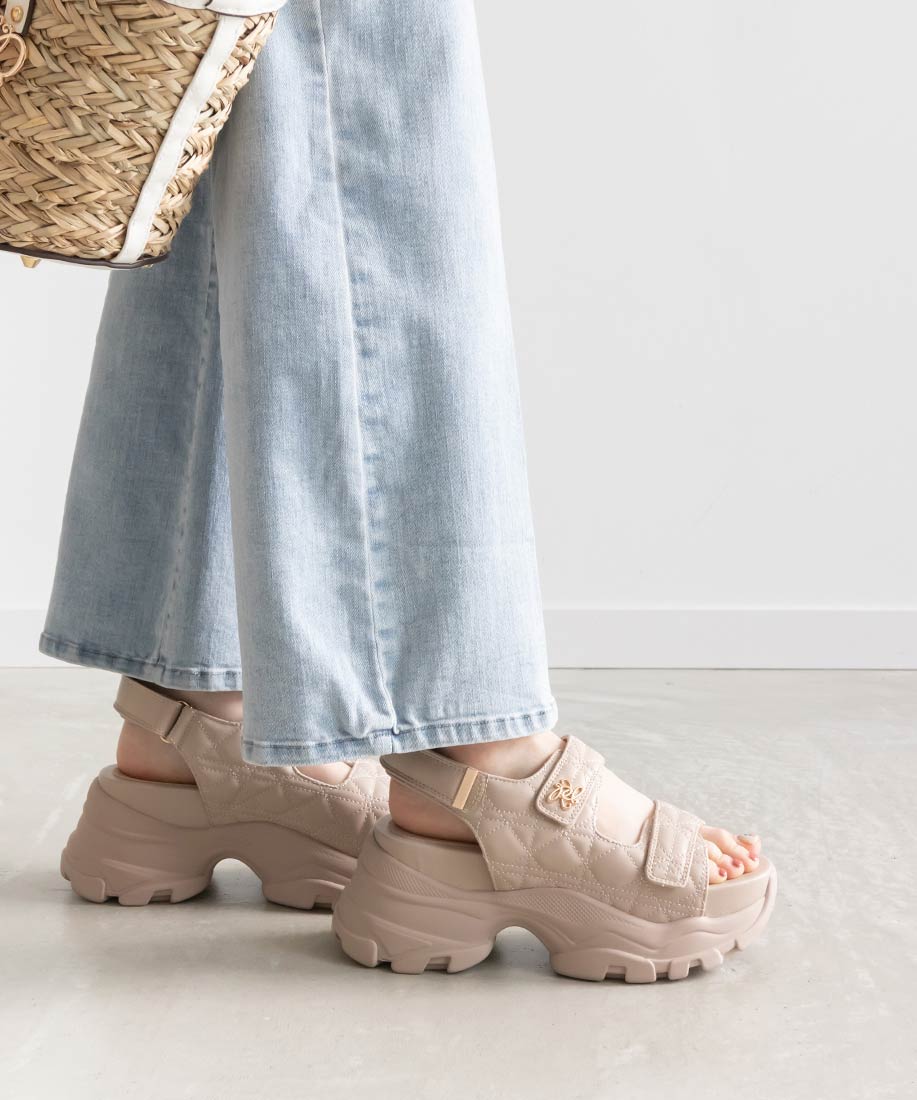 ランダ RANDA モノグラムパーツキルティングスポーツサンダル,BEIGE