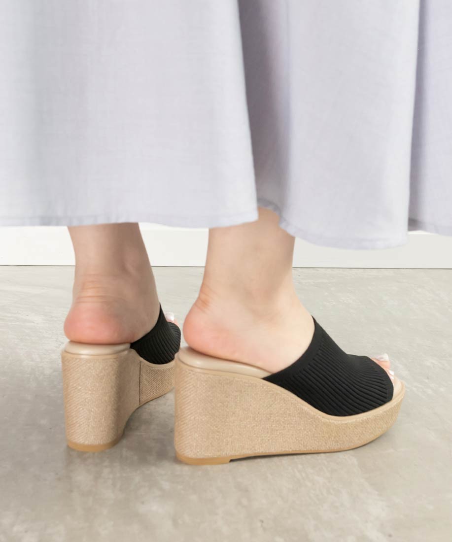 ランダ RANDA 【SUSTAINABLE】ウェッジヒールニットサンダル （BLACK） BLACK
