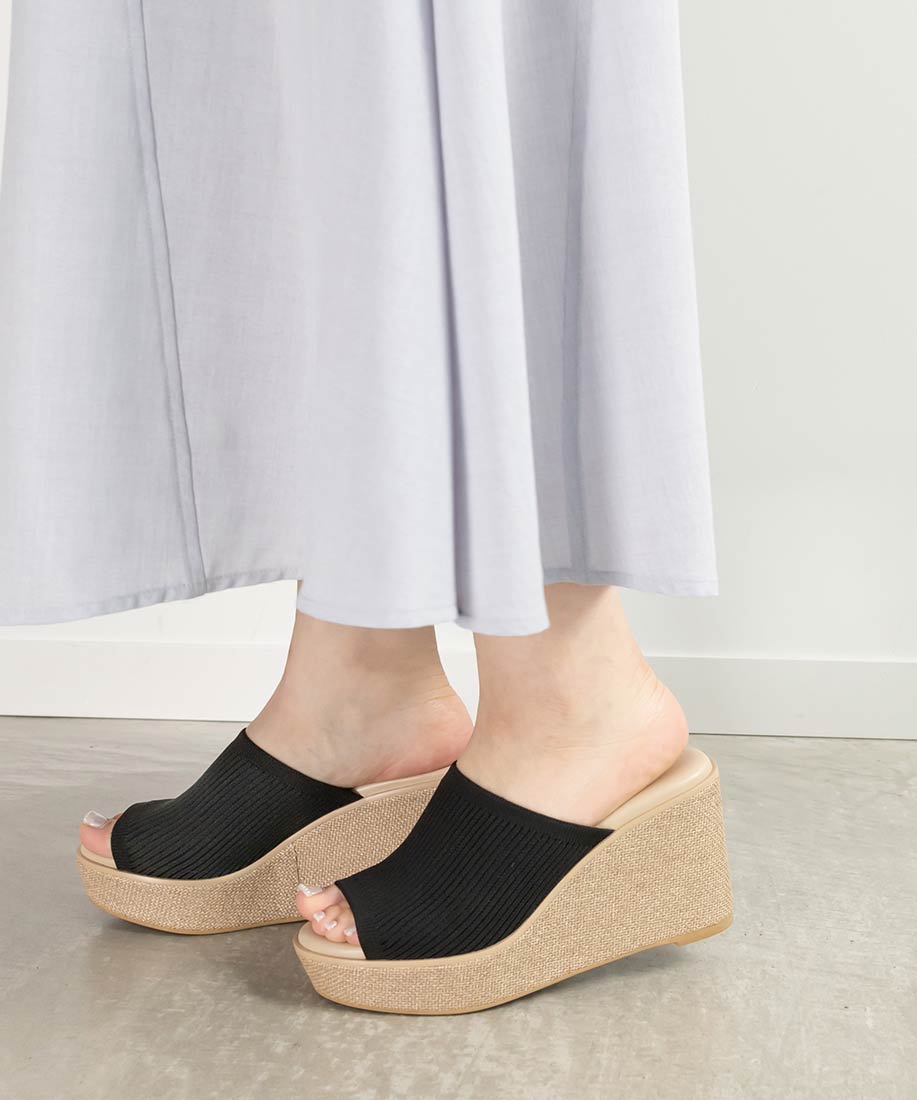 ランダ RANDA 【SUSTAINABLE】ウェッジヒールニットサンダル （BLACK） BLACK