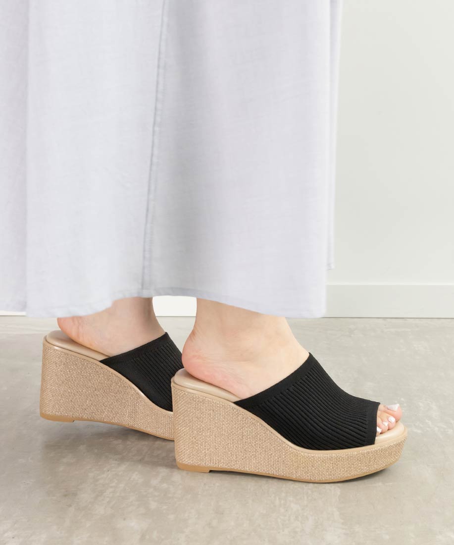 ランダ RANDA 【SUSTAINABLE】ウェッジヒールニットサンダル （BLACK） BLACK