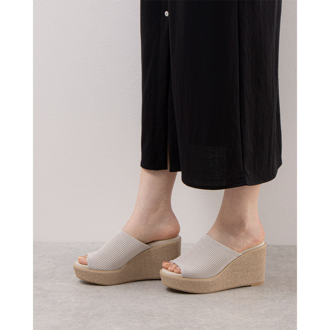 ランダ RANDA 【SUSTAINABLE】ウェッジヒールニットサンダル （BLACK） BLACK