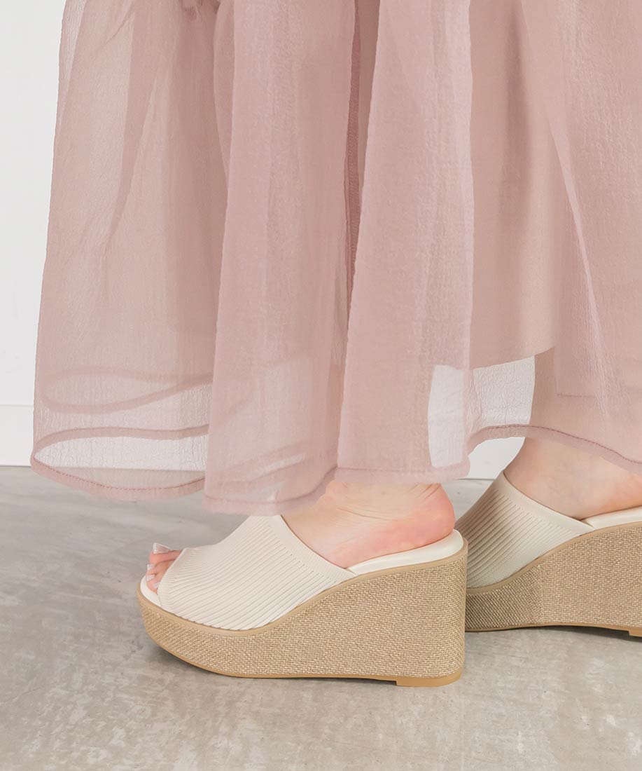 ランダ RANDA 【SUSTAINABLE】ウェッジヒールニットサンダル,IVORY