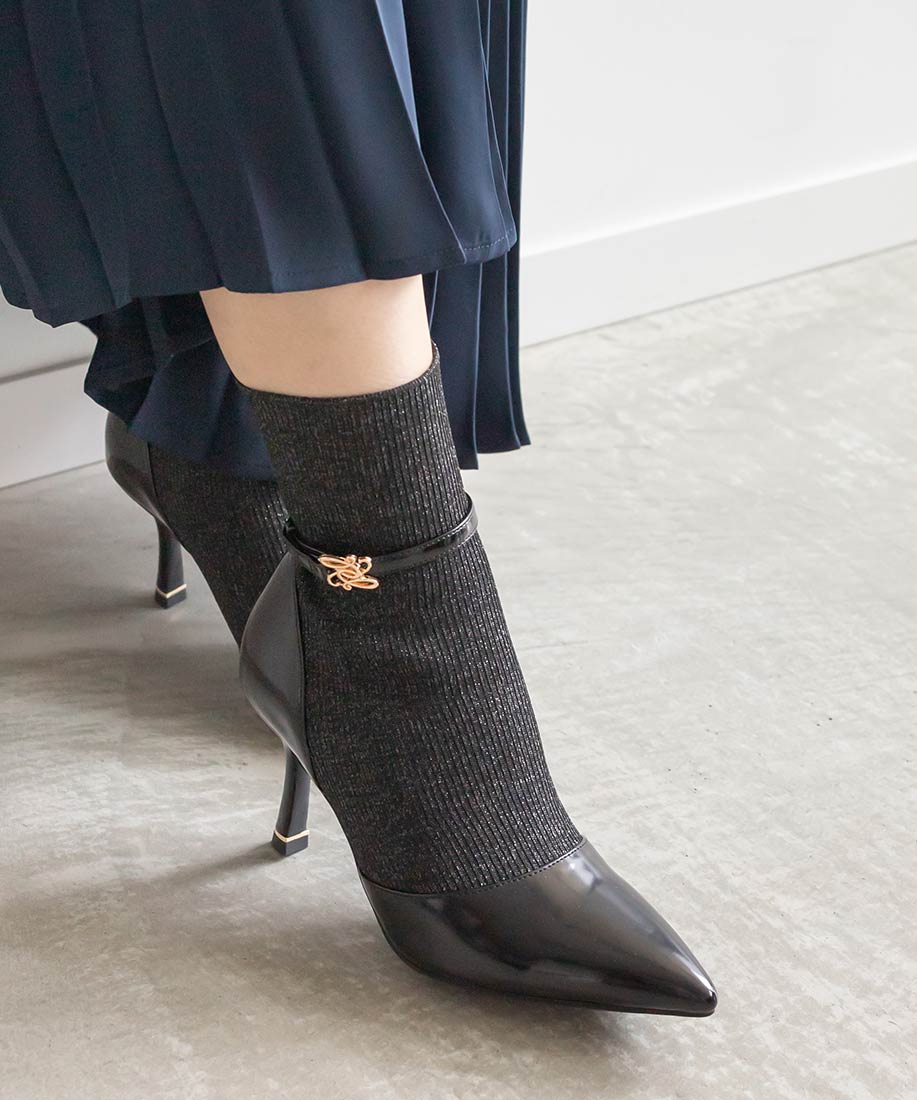ランダ RANDA ゴールドパーツニットドッキングブーツ （BLACK） BLACK