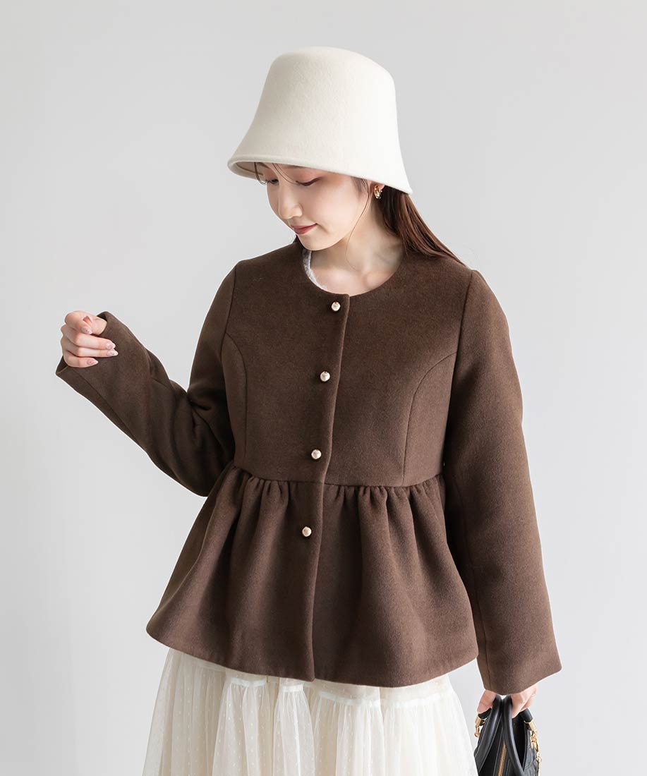 ランダ RANDA ウールライクペプラムショートコート （BROWN） BROWN