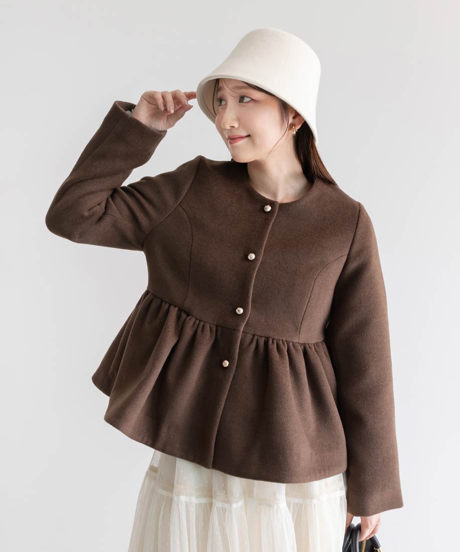 ランダ RANDA ウールライクペプラムショートコート （BROWN） BROWN