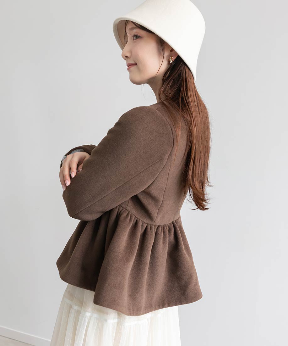 ランダ RANDA ウールライクペプラムショートコート （BROWN） BROWN