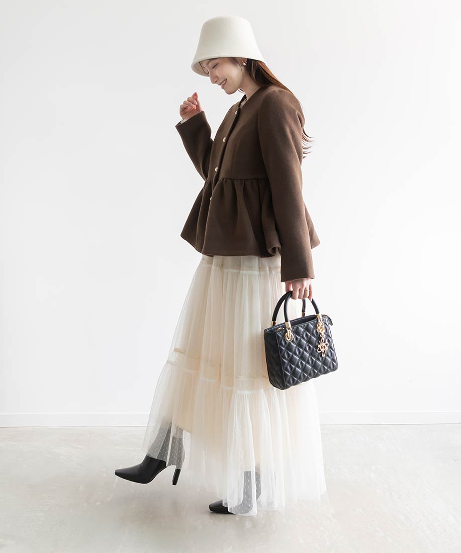 ランダ RANDA ウールライクペプラムショートコート （BROWN） BROWN