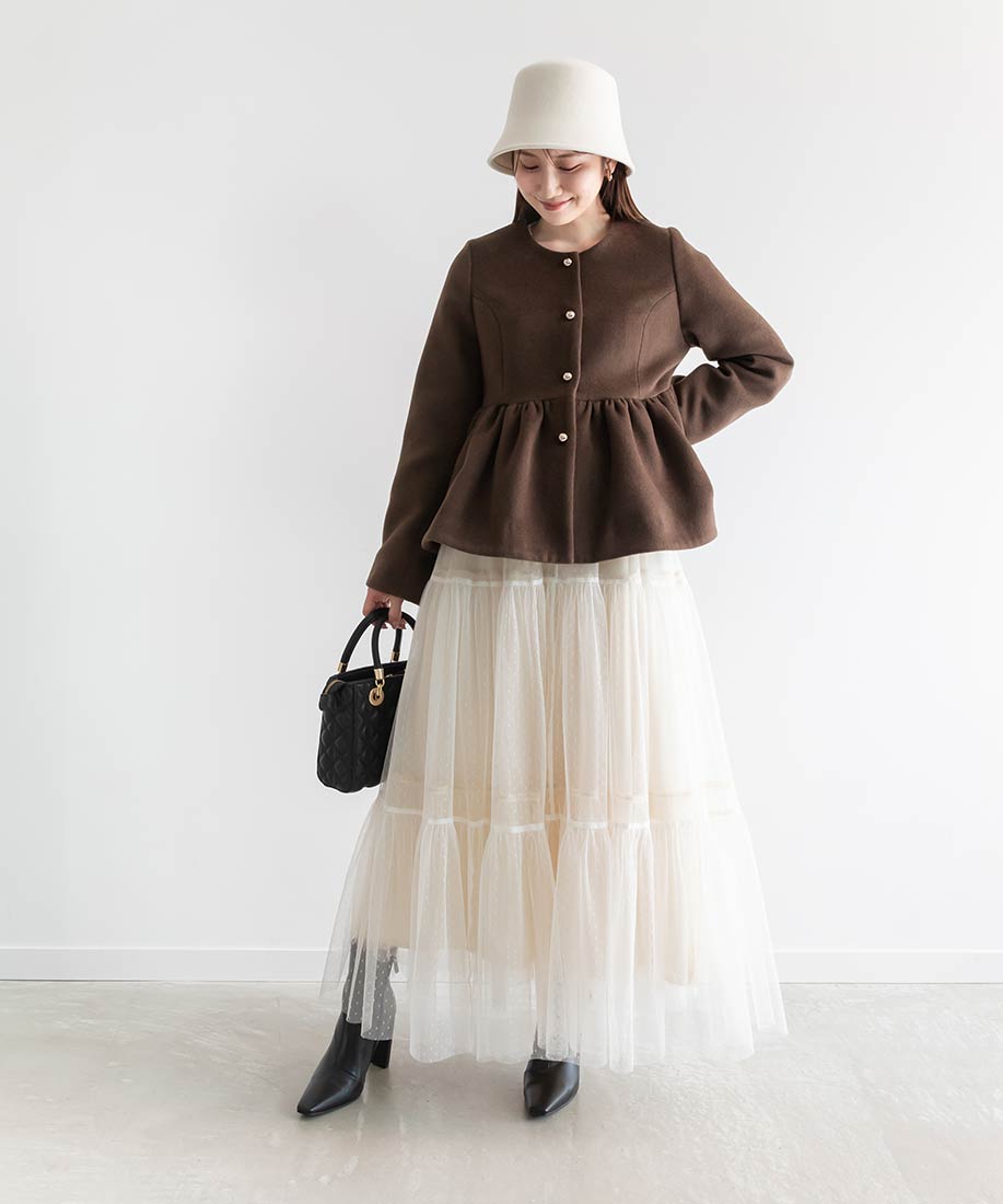 ランダ RANDA ウールライクペプラムショートコート （BROWN） BROWN