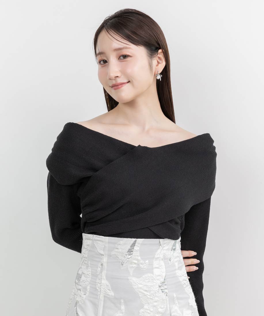 ランダ RANDA オフショルクロスニットトップス （BLACK） BLACK