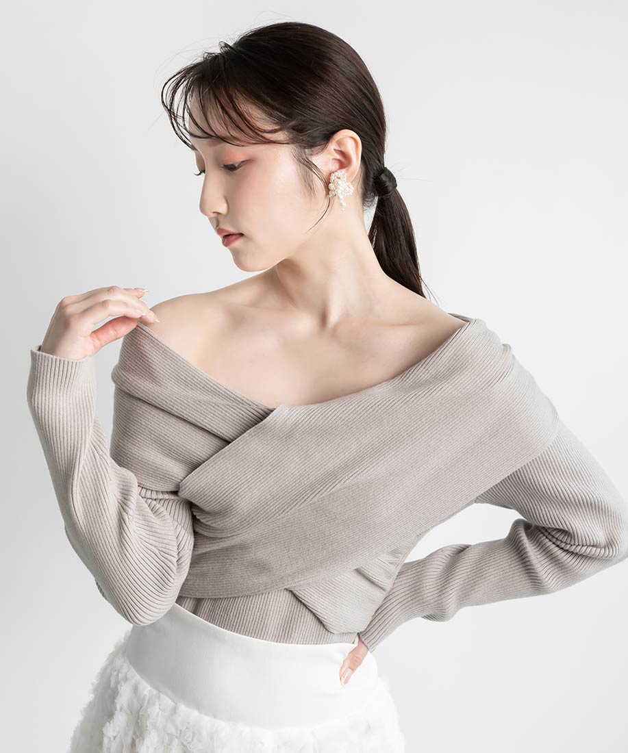 ランダ RANDA オフショルクロスニットトップス （GRAY） GRAY