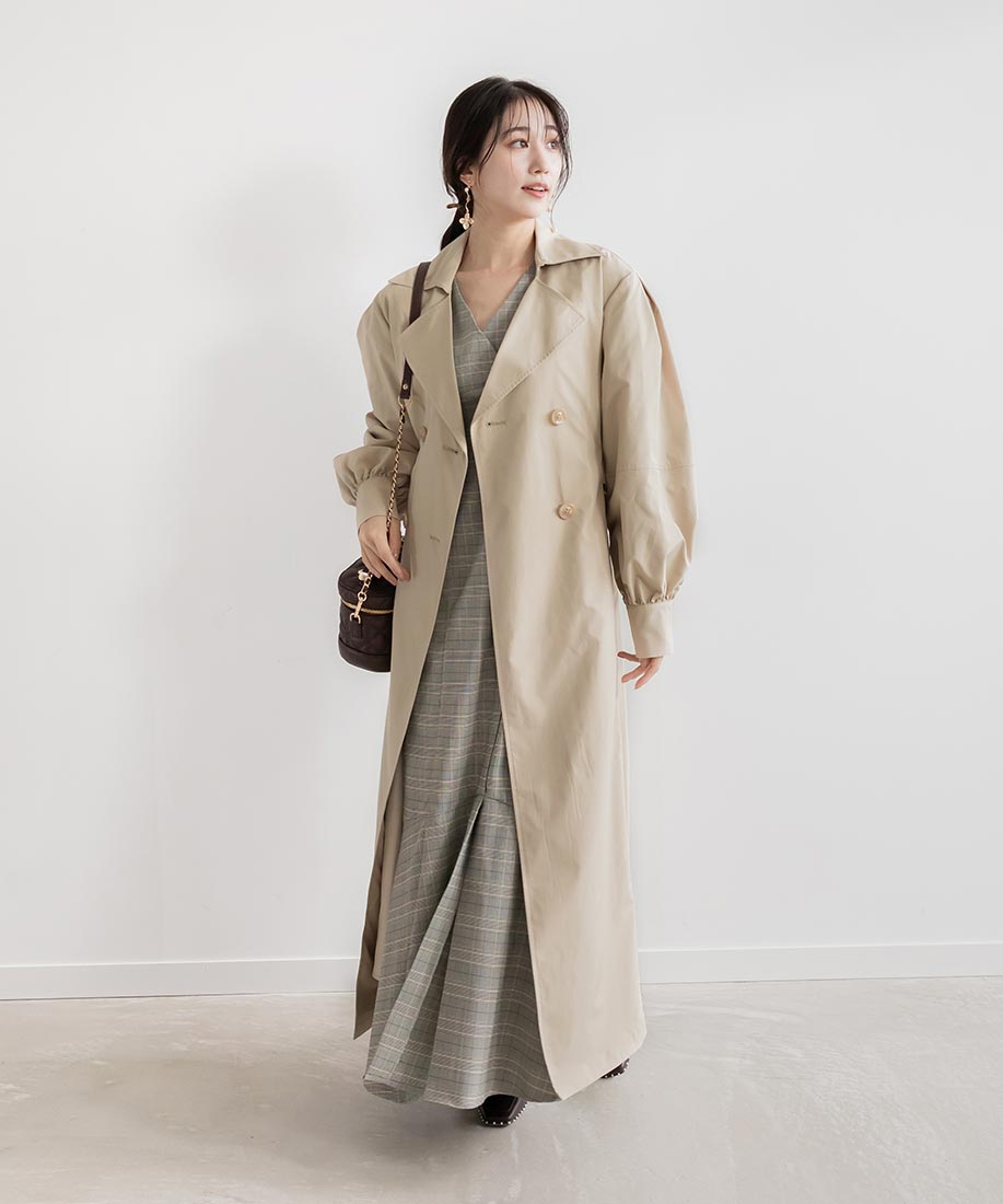 ランダ RANDA フラワーカッティングトレンチコート,BEIGE