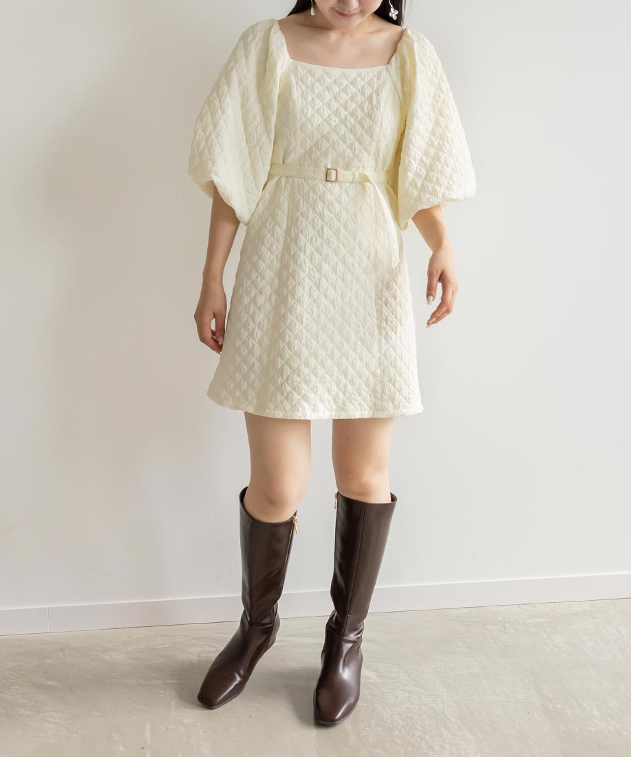 ランダ RANDA キルティングボリュームスリーブミニワンピース （WHITE） WHITE