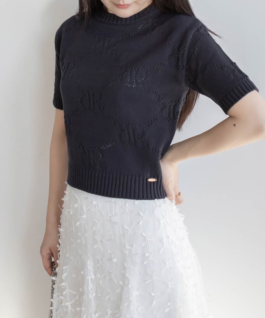ランダ RANDA  モノグラムニットトップス （NAVY） NAVY
