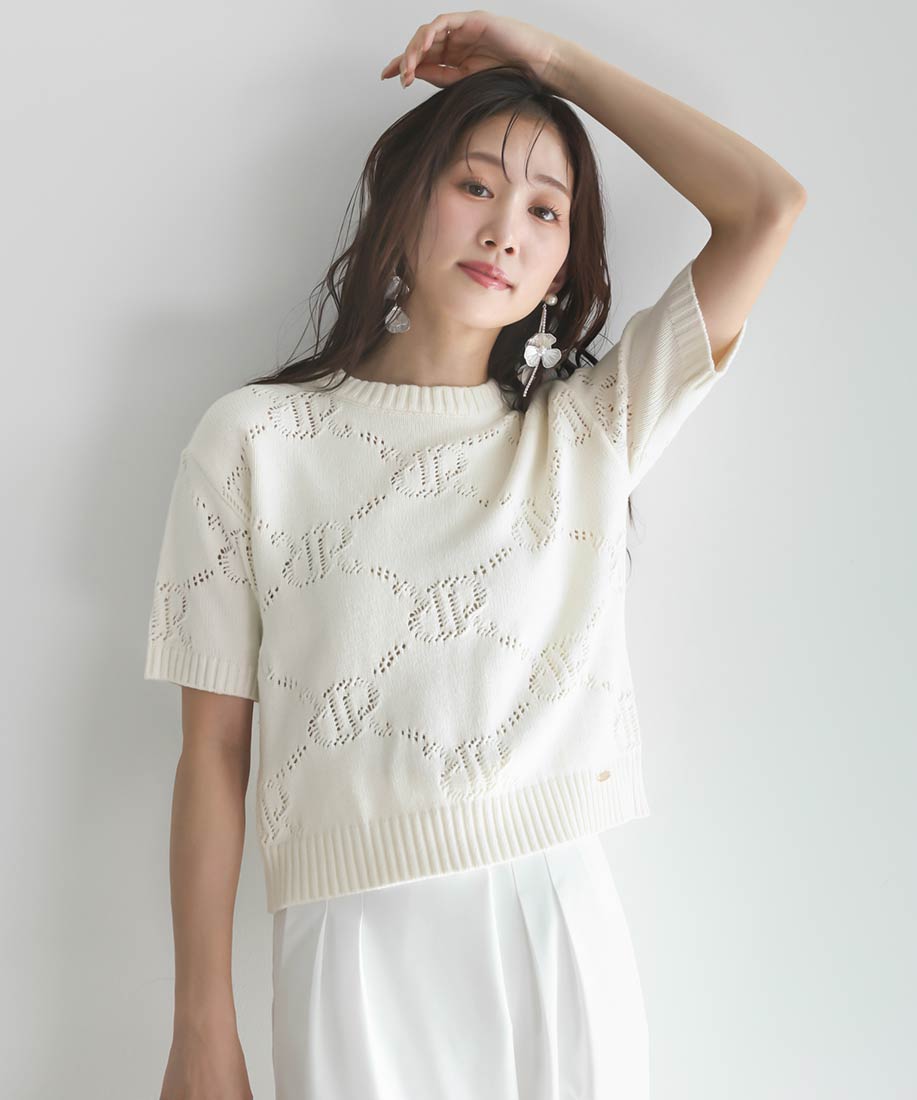 ランダ RANDA  モノグラムニットトップス （IVORY） IVORY