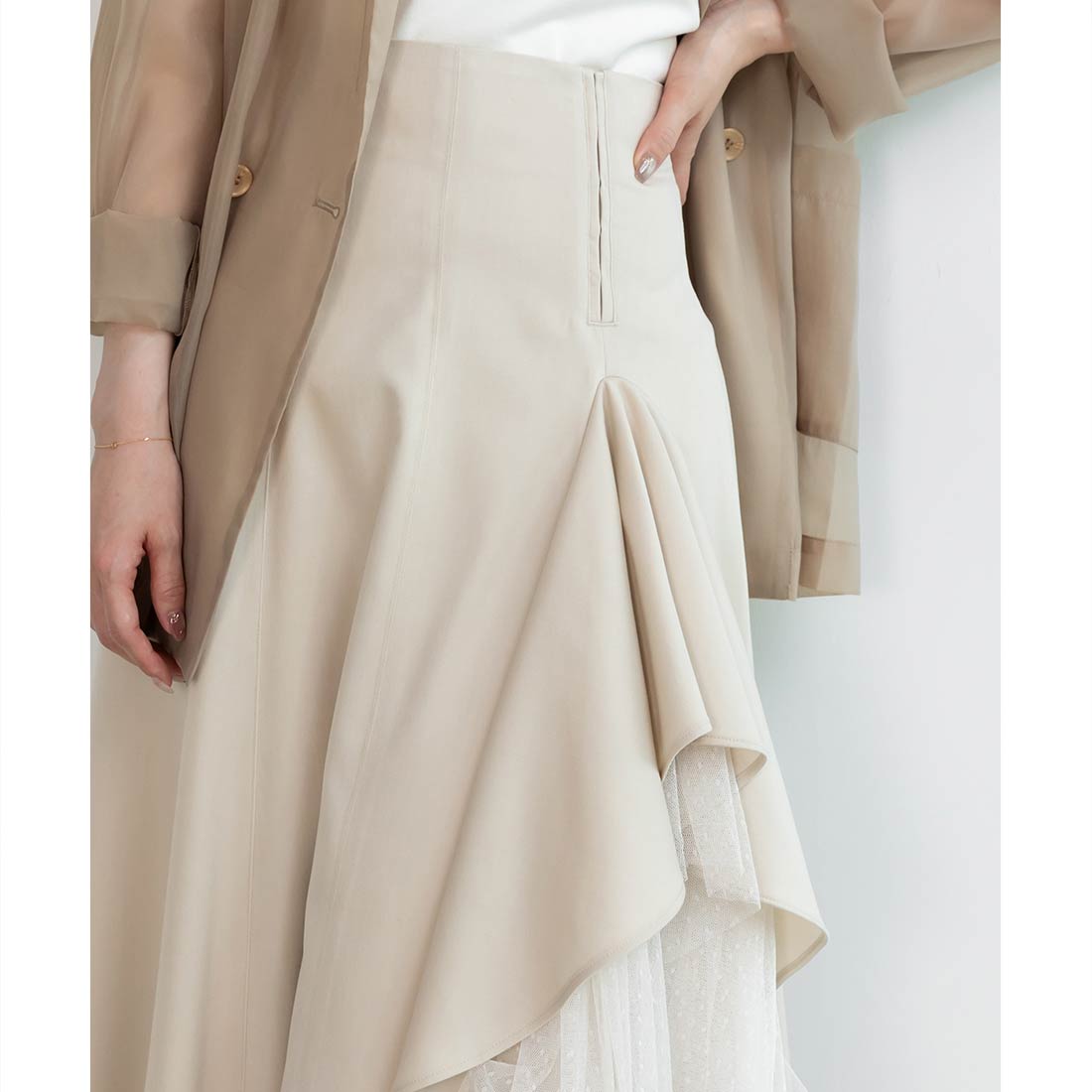 ランダ RANDA デザインフリルハイウエストスカート （IVORY） IVORY