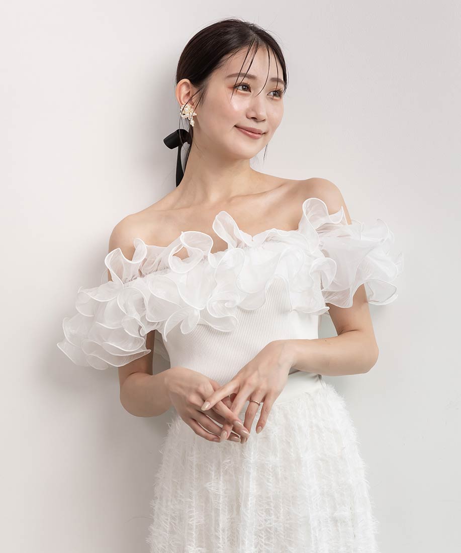 ランダ RANDA ボリュームフリルニット （WHITE） WHITE