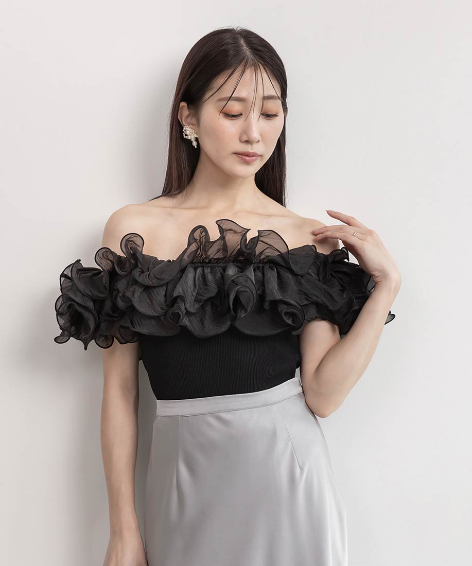 ランダ RANDA ボリュームフリルニット （BLACK） BLACK