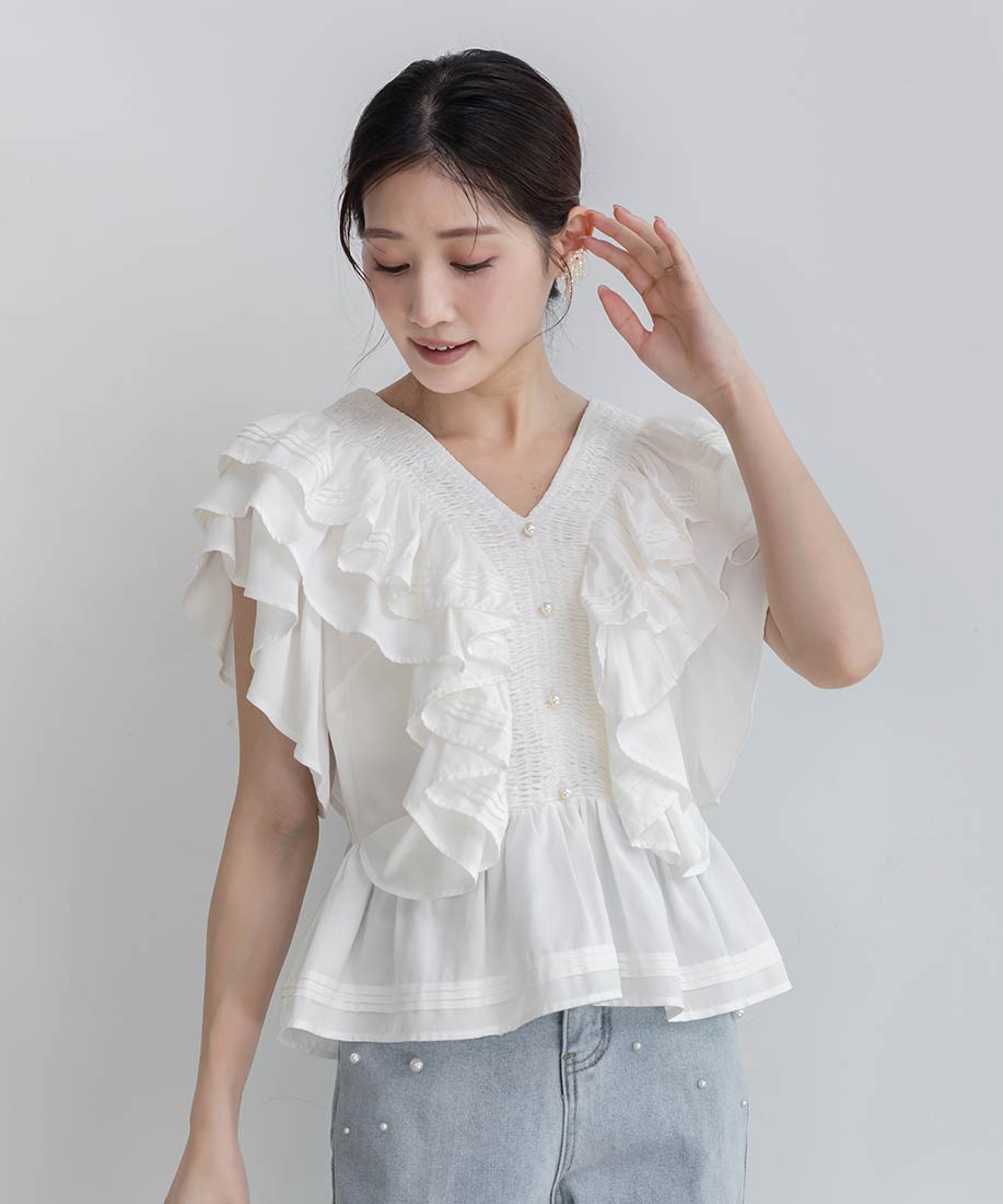 ランダ RANDA ボリュームラッフルブラウス （WHITE） WHITE