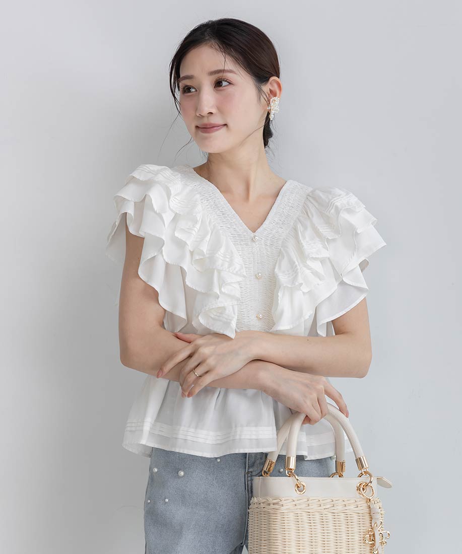 ランダ RANDA ボリュームラッフルブラウス （WHITE） WHITE