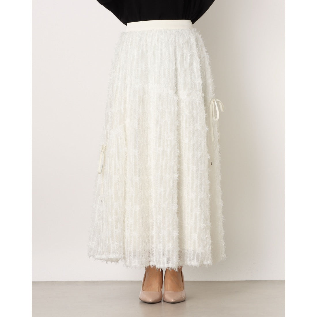 ランダ RANDA アシメギャザーシャギーフレアスカート （WHITE） WHITE