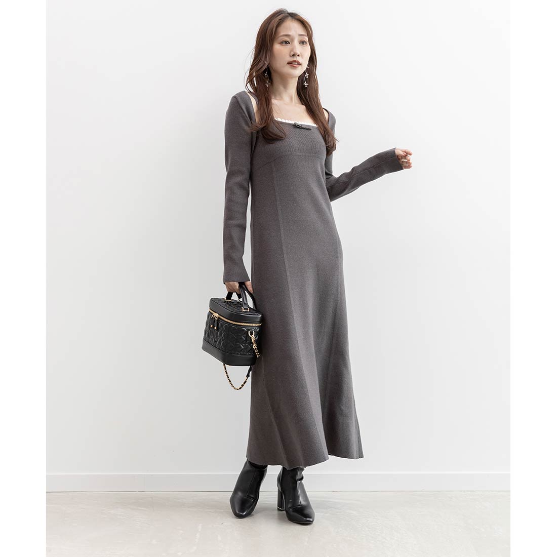 ランダ RANDA ★ ボレロセットリブニットワンピース （GRAY） GRAY